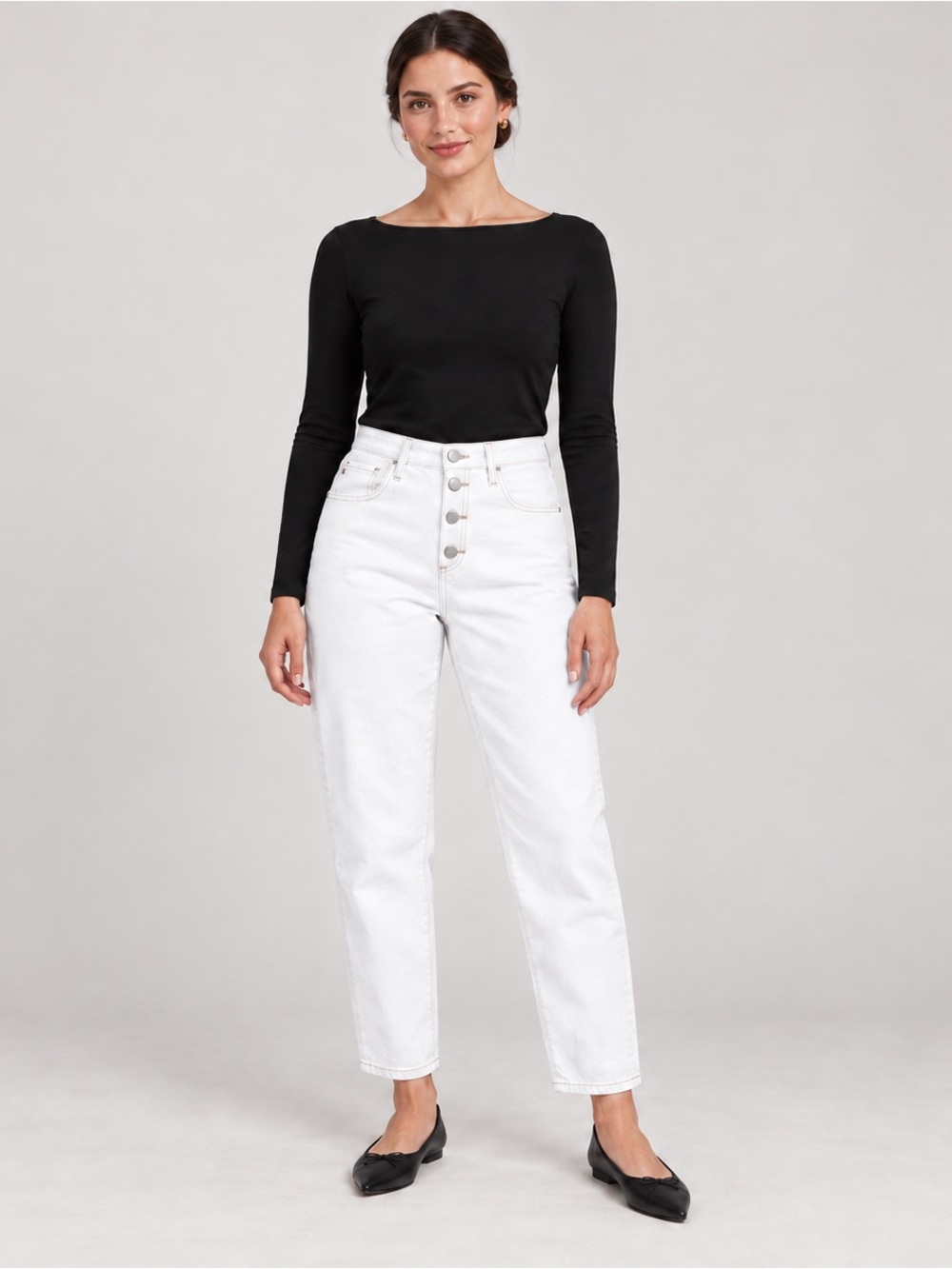 AG Adriano Goldschmied Isabelle Button-Up White Jeans Size 30R High Rise